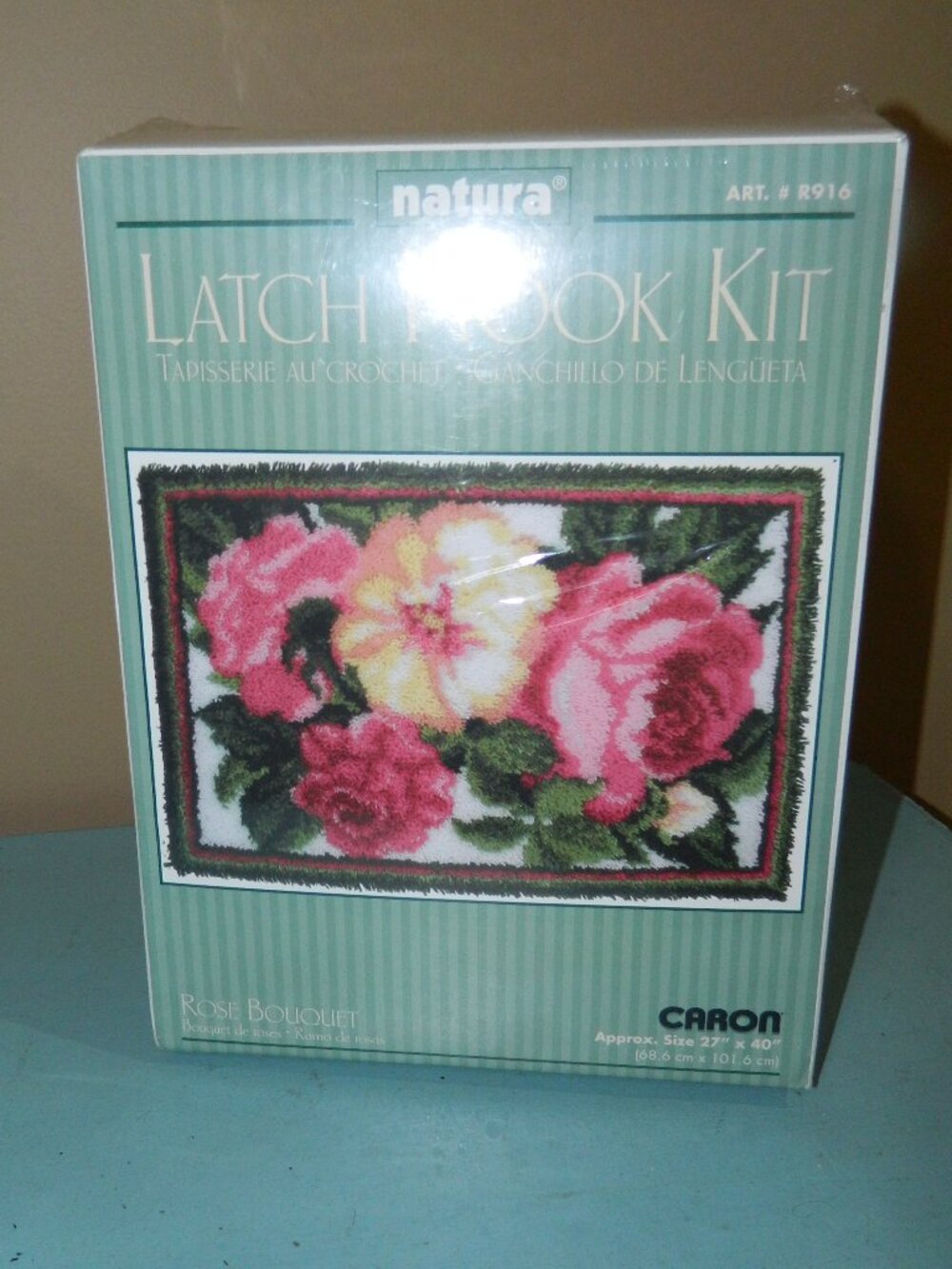 Vintage NIB Caron Natura Rose Bouquet latch hook kit, finished size is 27 x 40”